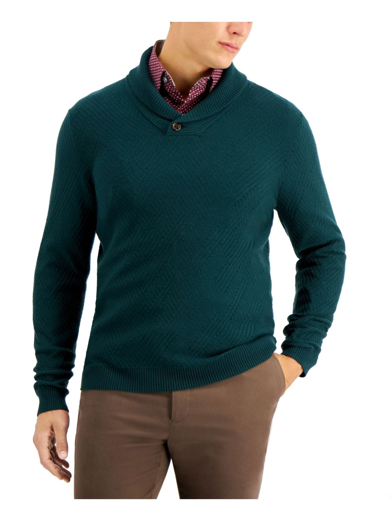 Bobbi + Bricka,Tasso Elba, Tasso Elba Dark Green Shawl Collar Sweater, Green, Medium-43-TagM
