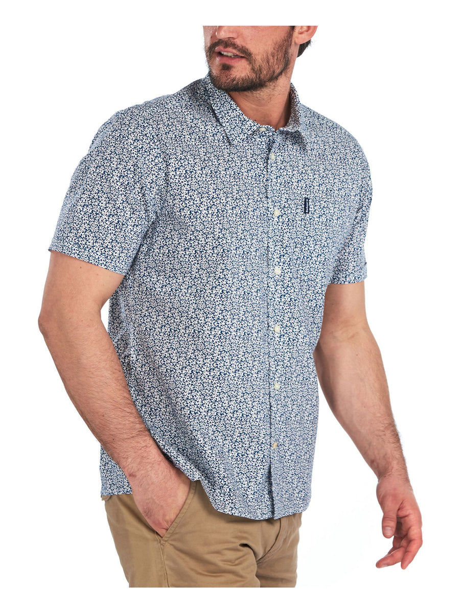 Bobbi + Bricka,Barbour, Barbour Blue Floral Short Sleeve Button Up Shirt, Blue, Extra Large-52-TagXL