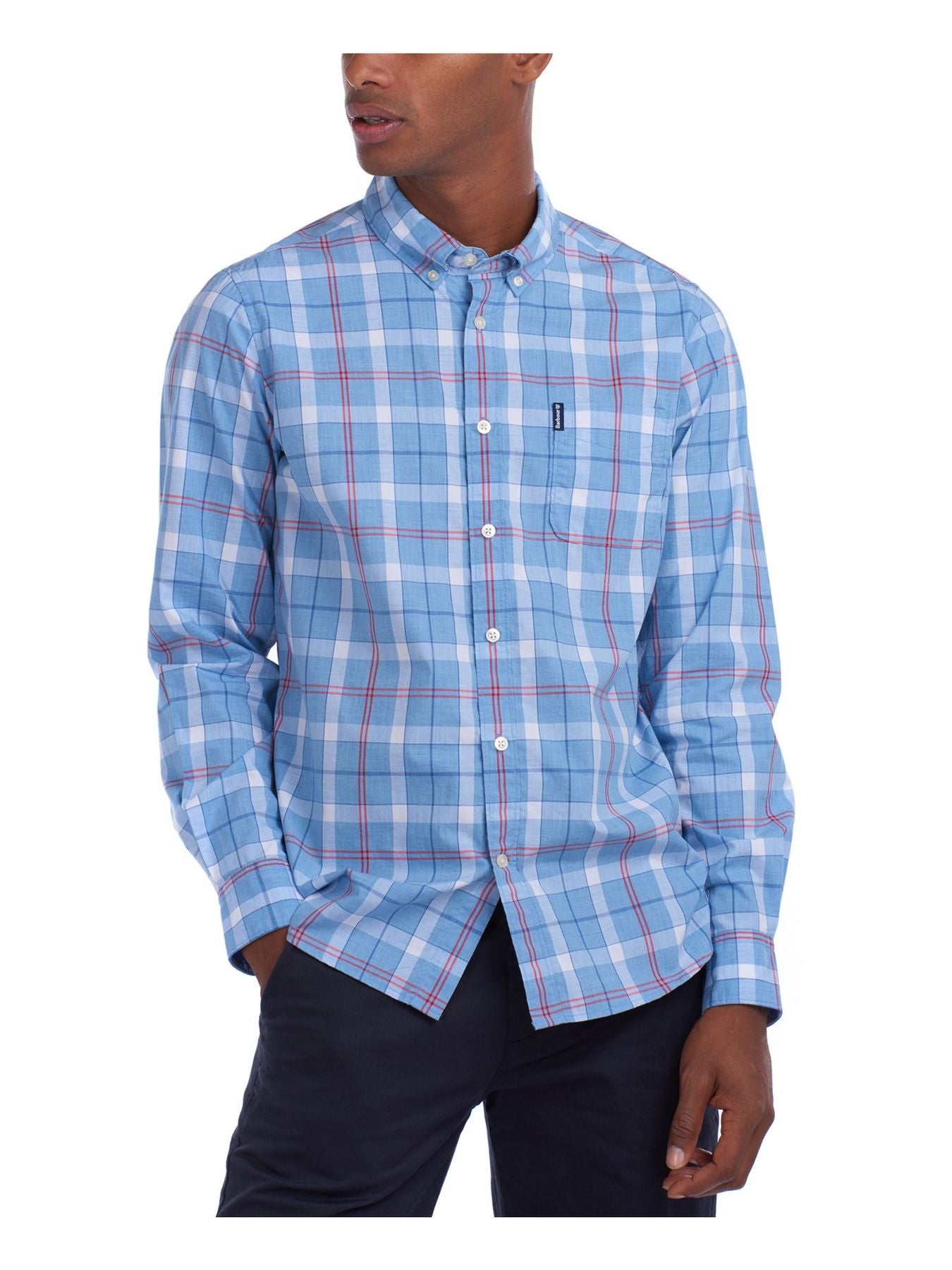 Bobbi+Bricka, BARBOUR Blue Plaid Button-up Shirt, Blue, Large-46-TagL