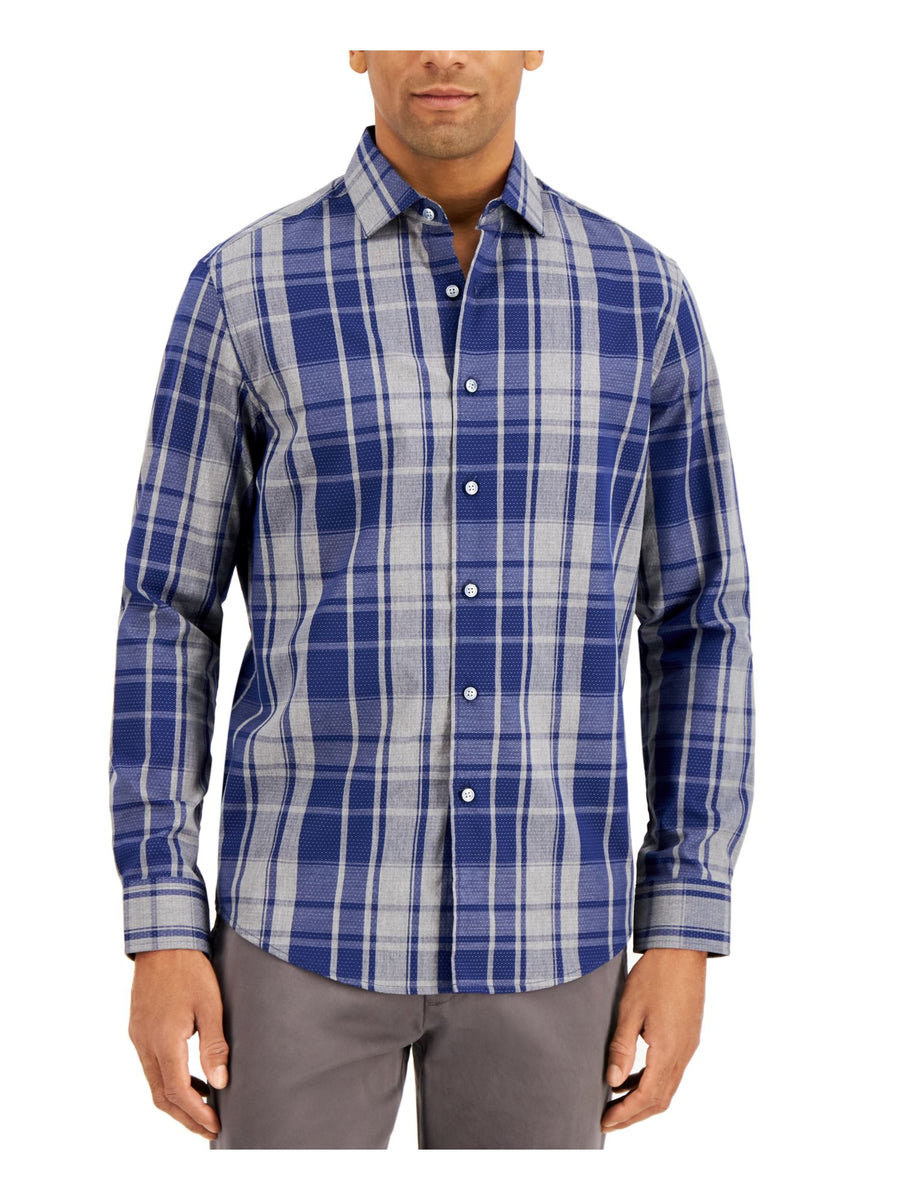 Bobbi + Bricka,Tasso Elba, Tasso Elba Navy Blue Plaid Button Up Shirt, Blue, Extra Large-49-TagL