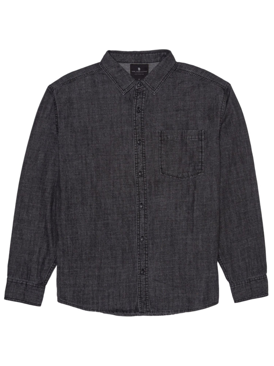 Bobbi + Bricka,Junk Food, Junk Food Charcoal Denim Button Down Shirt, Black, Small-40-TagS