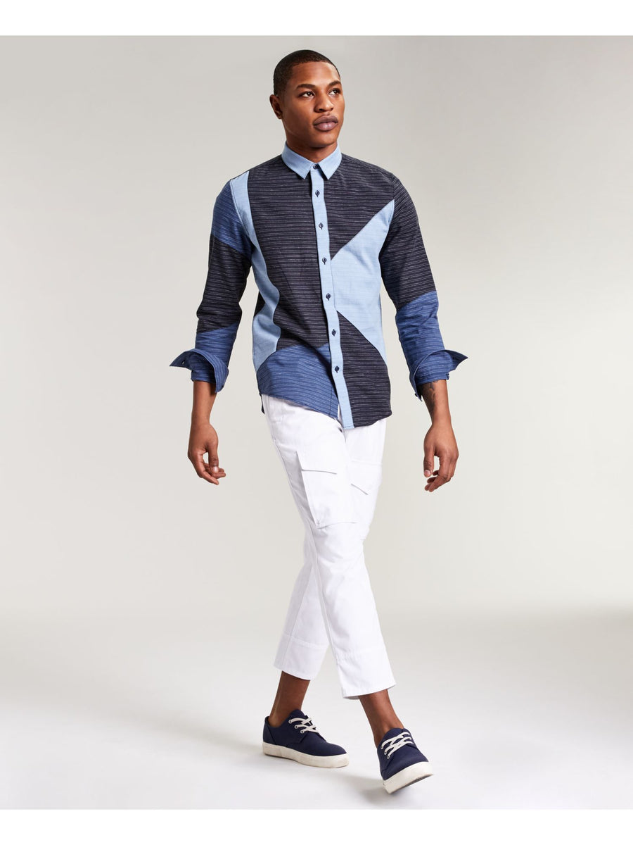 Bobbi + Bricka,Sun + Stone, Sun + Stone Blue Multi Patch Button Up Shirt, Blue, Small-41-TagS