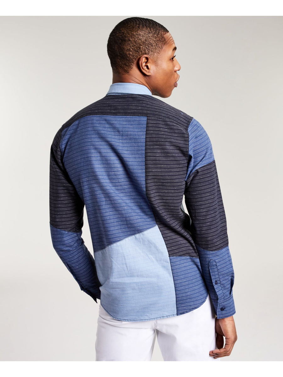 Bobbi + Bricka,Sun + Stone, Sun + Stone Blue Multi Patch Button Up Shirt, Blue, Small-41-TagS