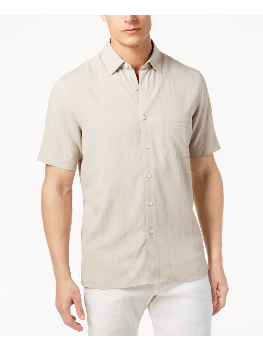 Bobbi + Bricka,Tasso Elba, Tasso Elba Tan Short Sleeve Button Up Shirt, Tan, Medium-41-TagM