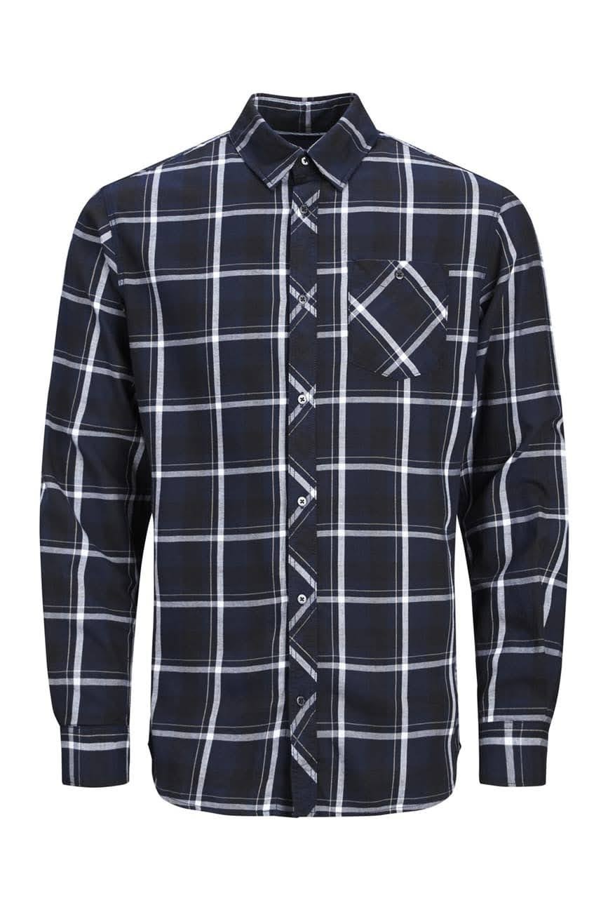 NORDSTROM RACK, Jack & Jones Slim Fit Navy Plaid Button up Shirt, Blue, Medium-42-TagM