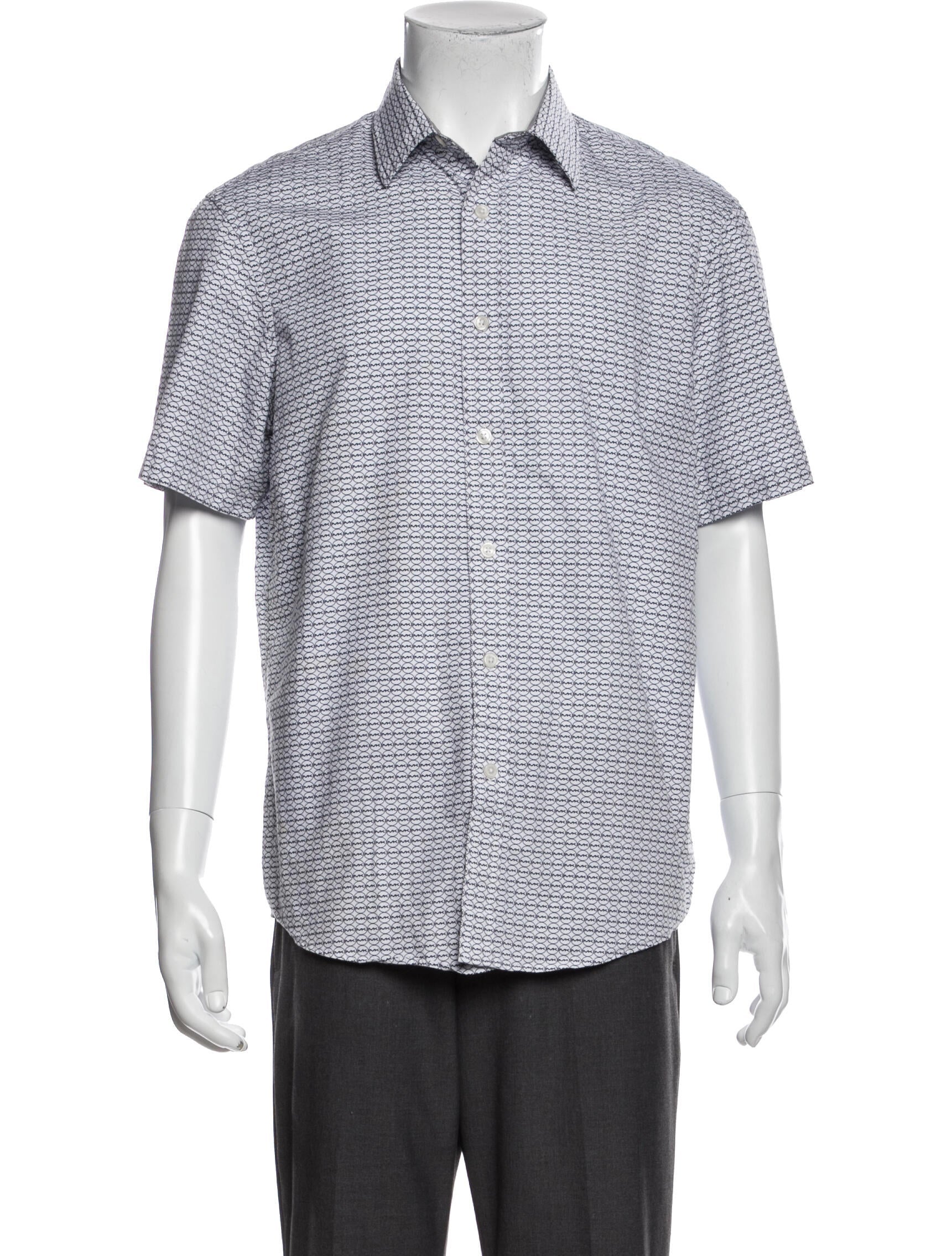 Bobbi+Bricka, Michael Kors White Logo Print Short Sleeve Button Up Shirt, White, Medium-45-TagM