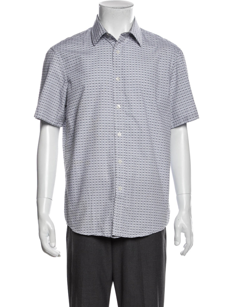 Michael Kors White Logo Print Short Sleeve Button Up Shirt