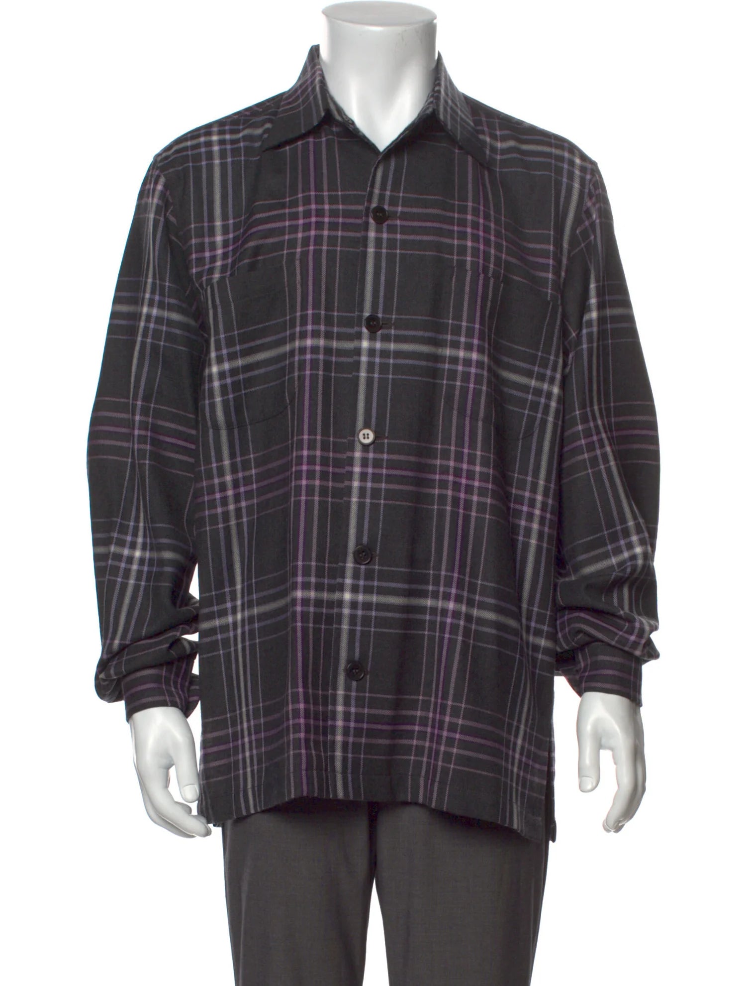 The RealReal,Maus & Hoffman, Maus & Hoffman Charcoal Grey/Light Purple Plaid 100% Wool Shacket, Purple, Large-45-TagL