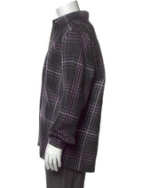 Charcoal Grey With Light Purple Plaid 100% Wool Shirt Jacket
