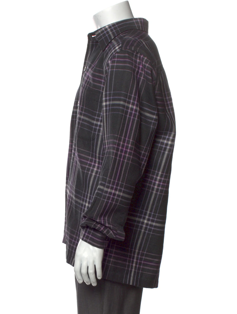 Charcoal Grey With Light Purple Plaid 100% Wool Shirt Jacket