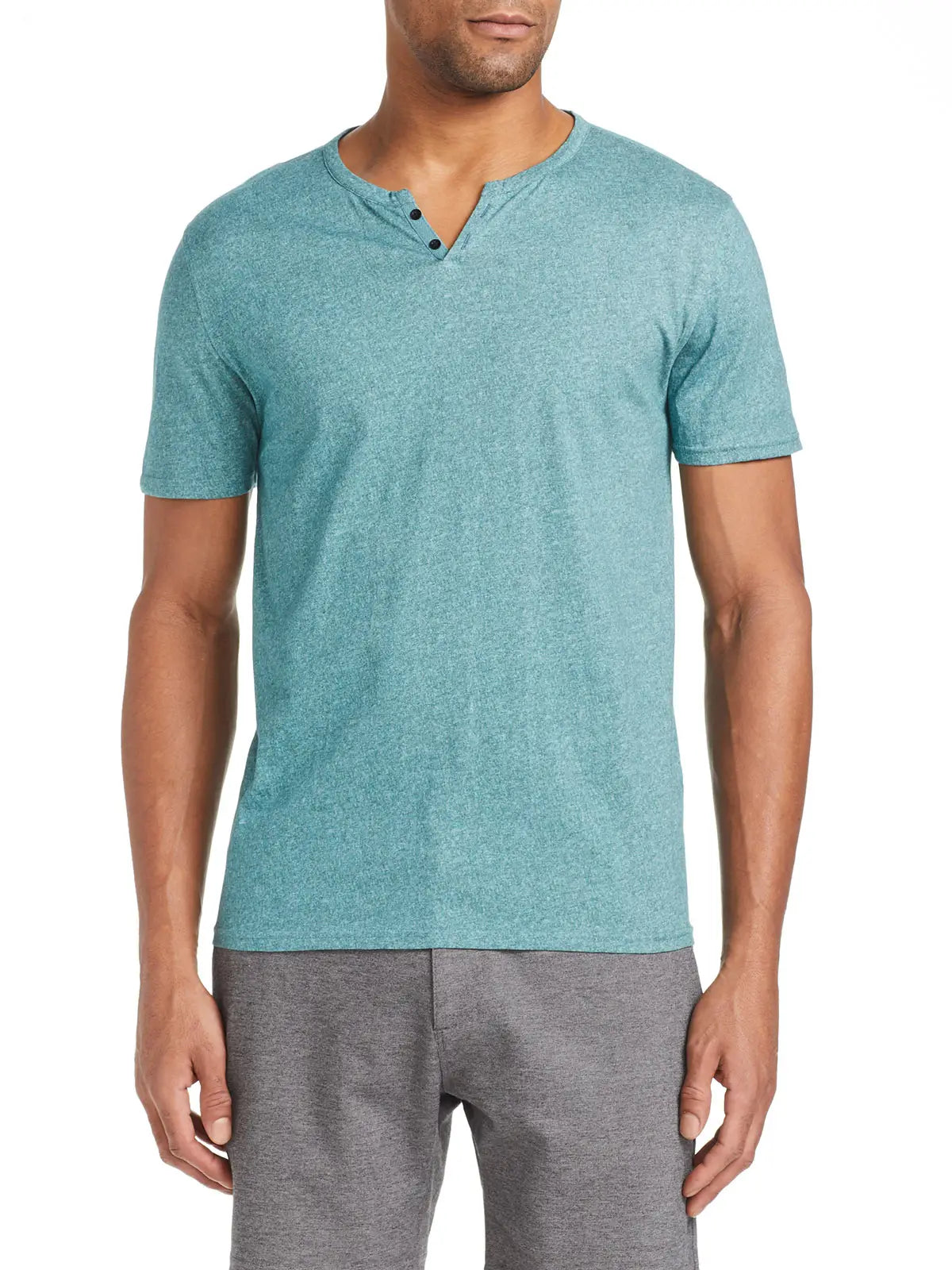 Faire,W.R.K., W.R.K Aqua Heathered Short Sleeve Henley, Green, Large-40-TagL