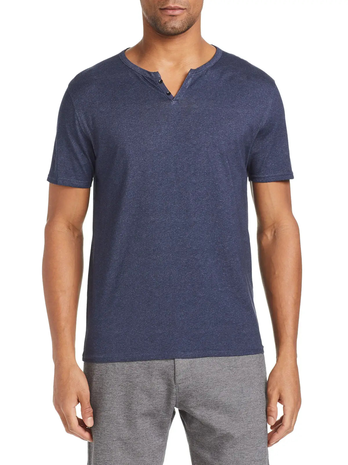 Faire,W.R.K., W.R.K Navy Heathered Short Sleeve Henley, Blue, Medium-40-Large-40-TagL