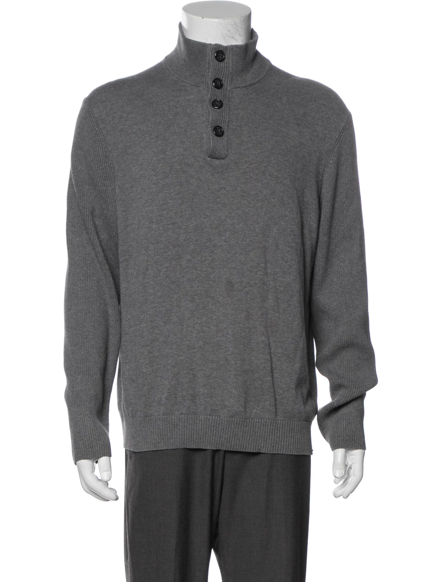 The RealReal,Michael Kors, Michael Kors Grey Buttoned Mockneck Pullover Sweater, Grey, Large-48-TagL