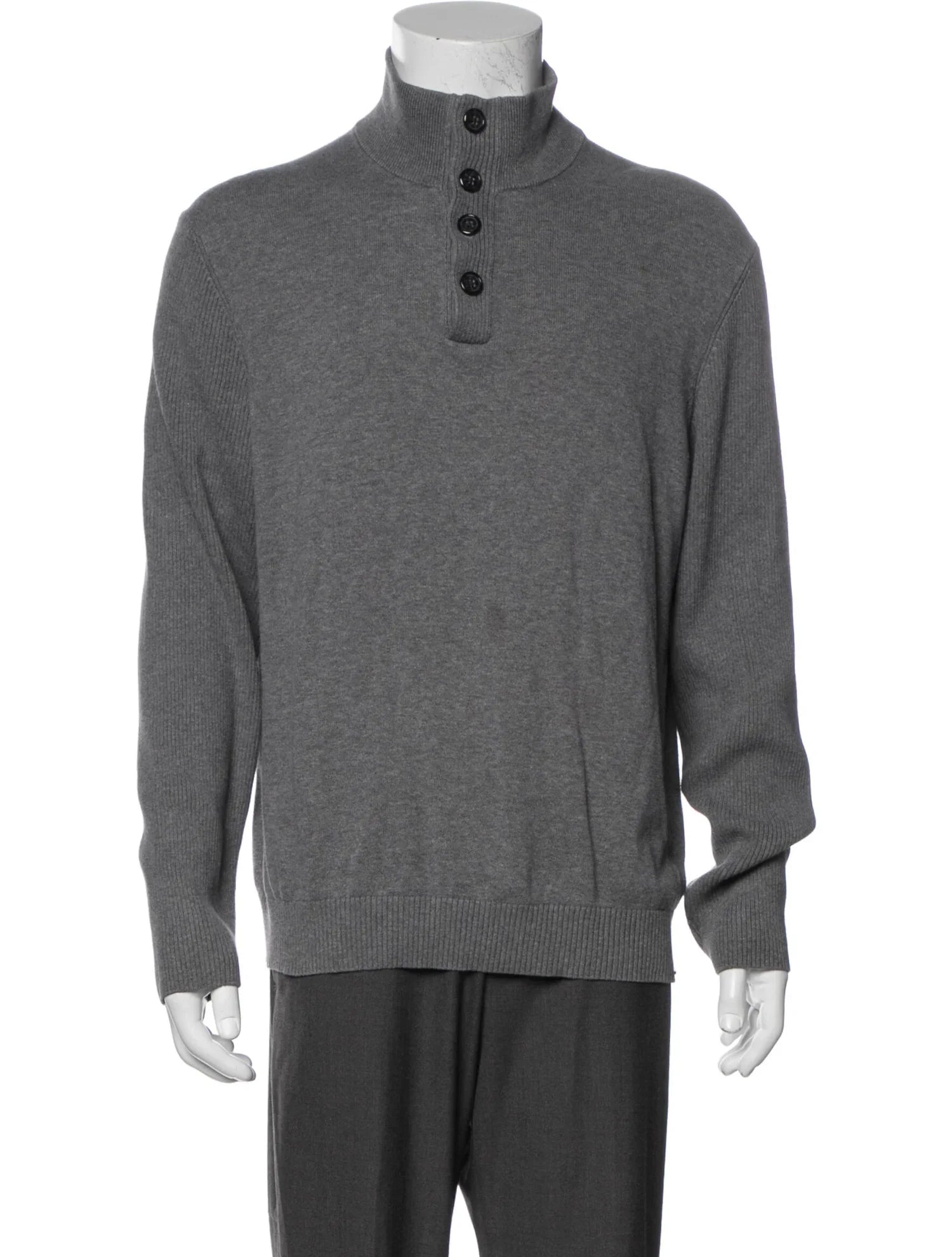 The RealReal,Michael Kors, Michael Kors Grey Buttoned Mockneck Pullover Sweater, Grey, Large-48-TagL