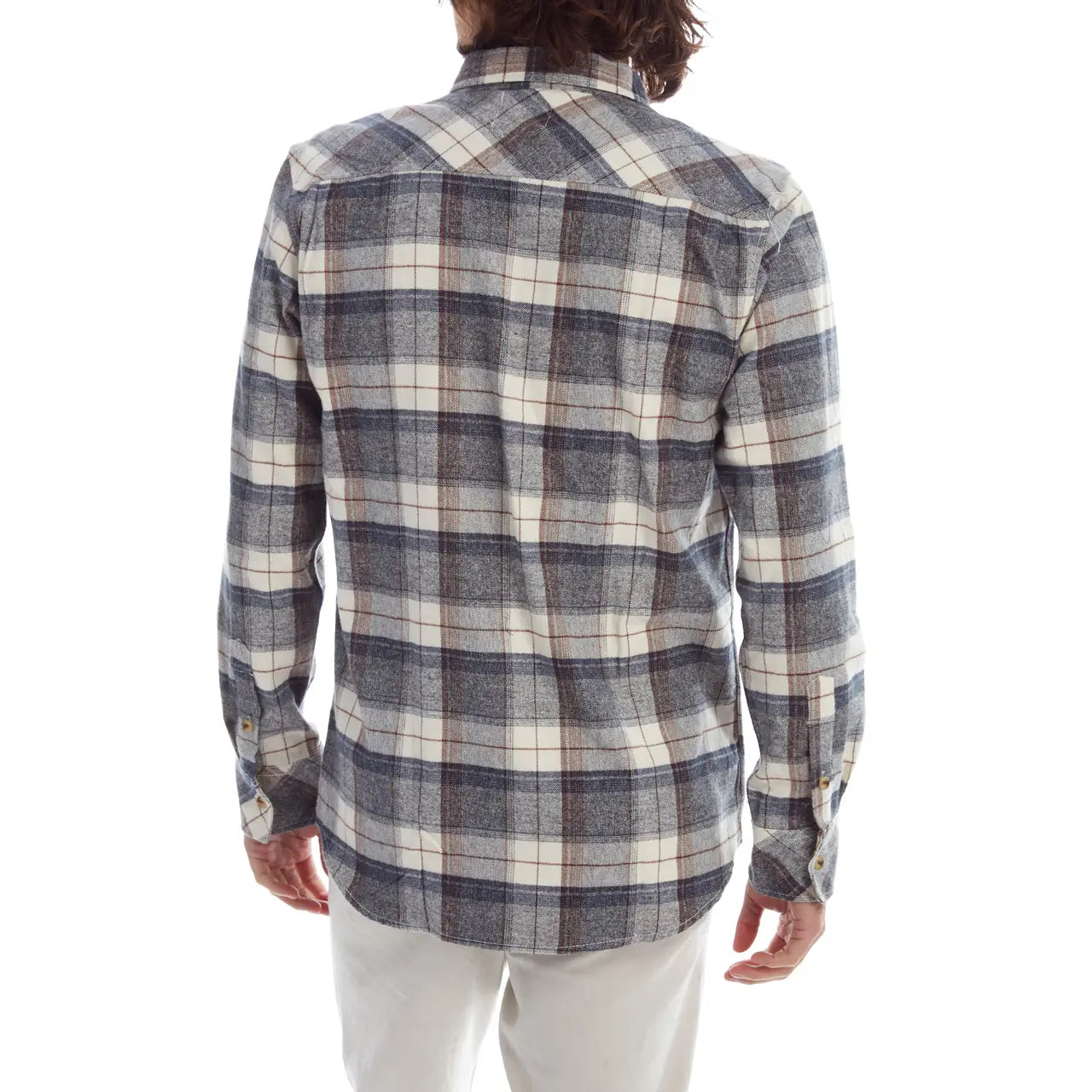Faire,Miners Clothing Company, Miners Clothing Company Cream & Blue Plaid Print Flannel, Cream, Large-45-