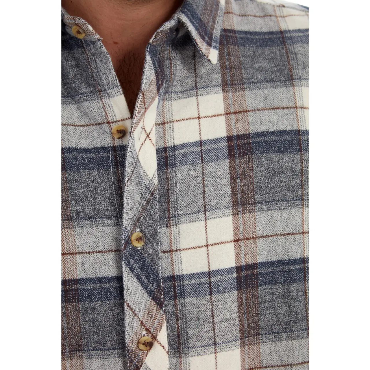Faire,Miners Clothing Company, Miners Clothing Company Cream & Blue Plaid Print Flannel, Cream, Extra Large-47-TagXL