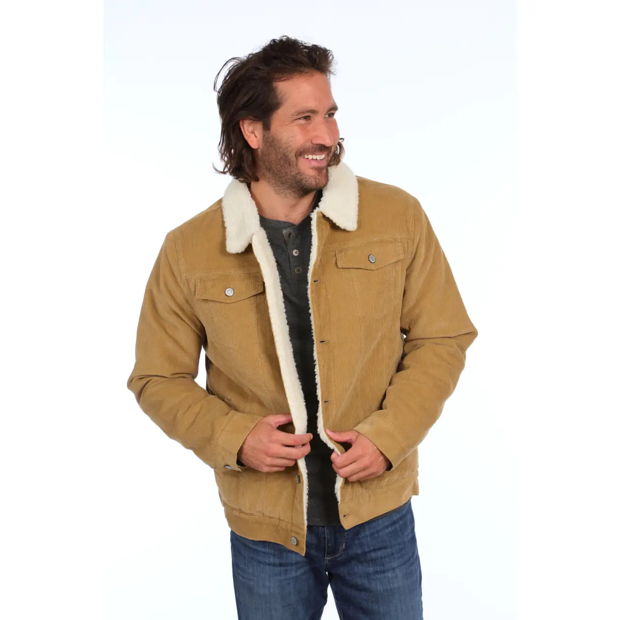 Faire,Miners Clothing Company, Miners Clothing Company Tan Corduroy Shearling Lined Trucker Jacket, Tan, Medium-47-TagL