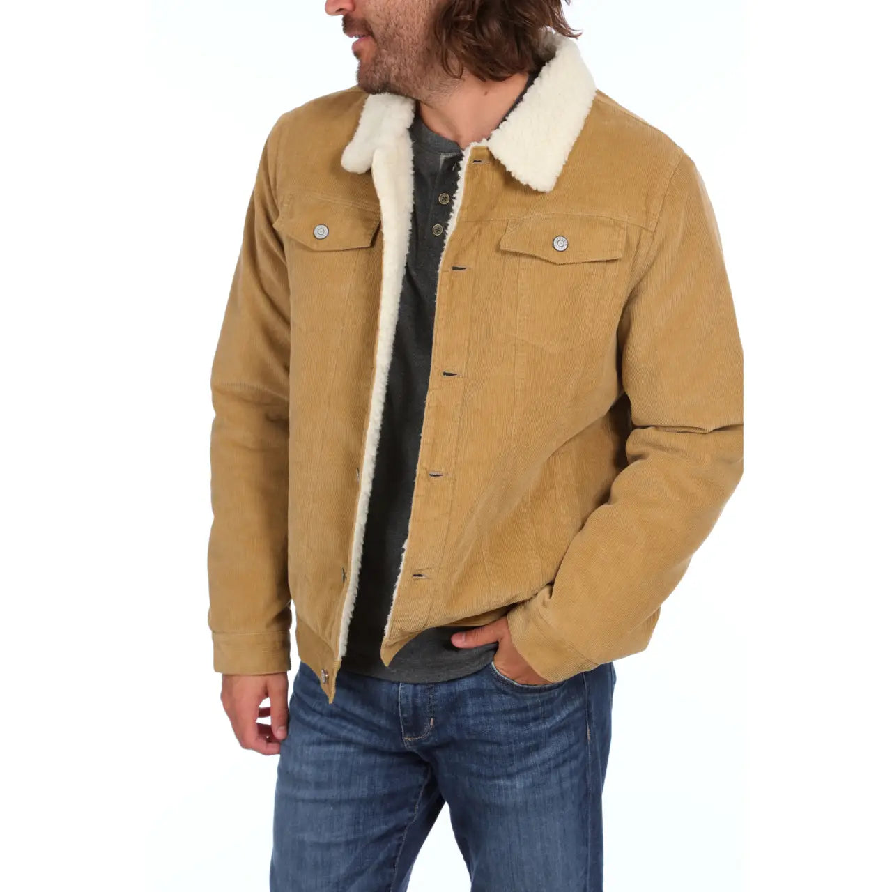 Faire,Miners Clothing Company, Miners Clothing Company Tan Corduroy Shearling Lined Trucker Jacket, Tan, Medium-47-TagL