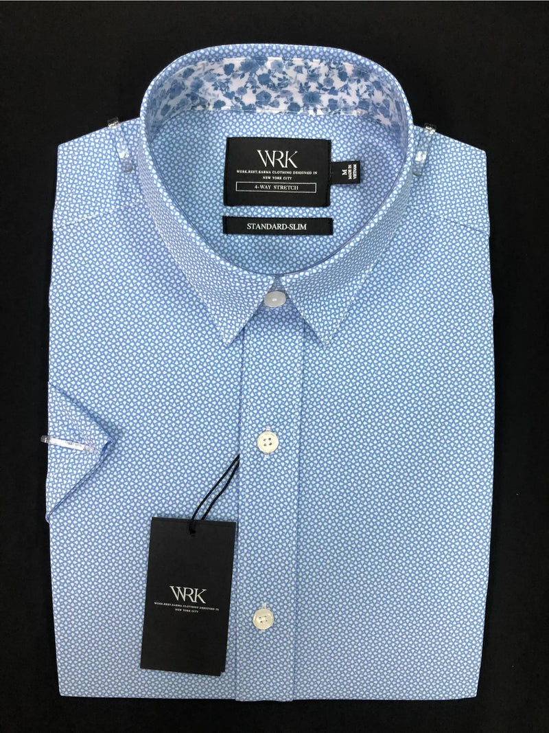 W.R.K Light Blue Mini Geo Print 4-Way Stretch Short Sleeve Shirt –  Taelor.Style