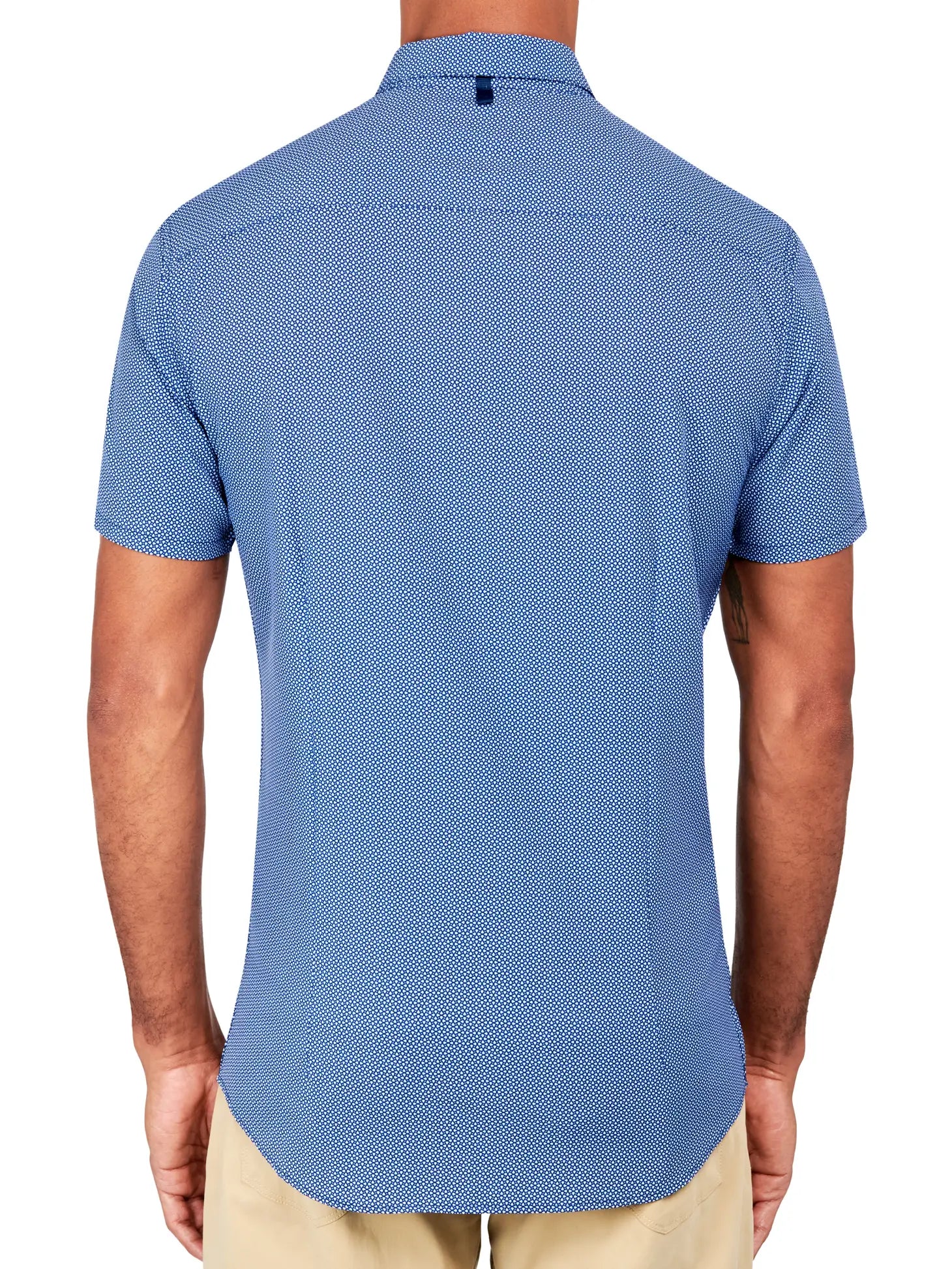 Faire,W.R.K., W.R.K Dark Blue Mini Geo Print 4-Way Stretch Short Sleeve Shirt, Blue, Medium-42-TagM