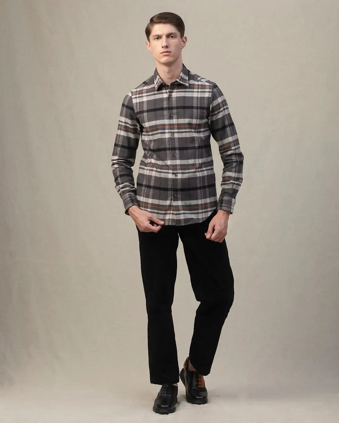 Otrium,UNTUCKit, Morgan.M Dark Grey Multi Plaid Long Sleeve Flannel Button Up, Grey, Large-45-TagXLMedium-42-TagL