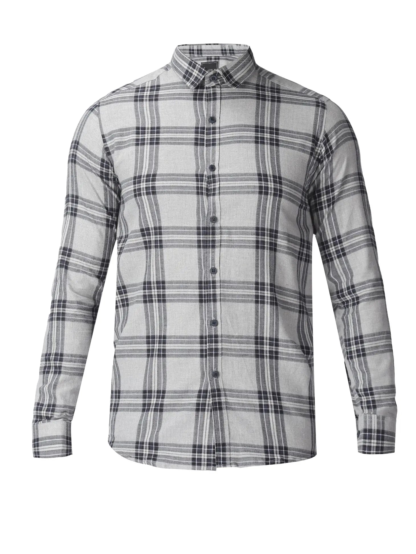 Faire,Morgan.M, Morgan.M Light Grey Plaid Long Sleeve Button Up, Grey, Medium-42-TagXL