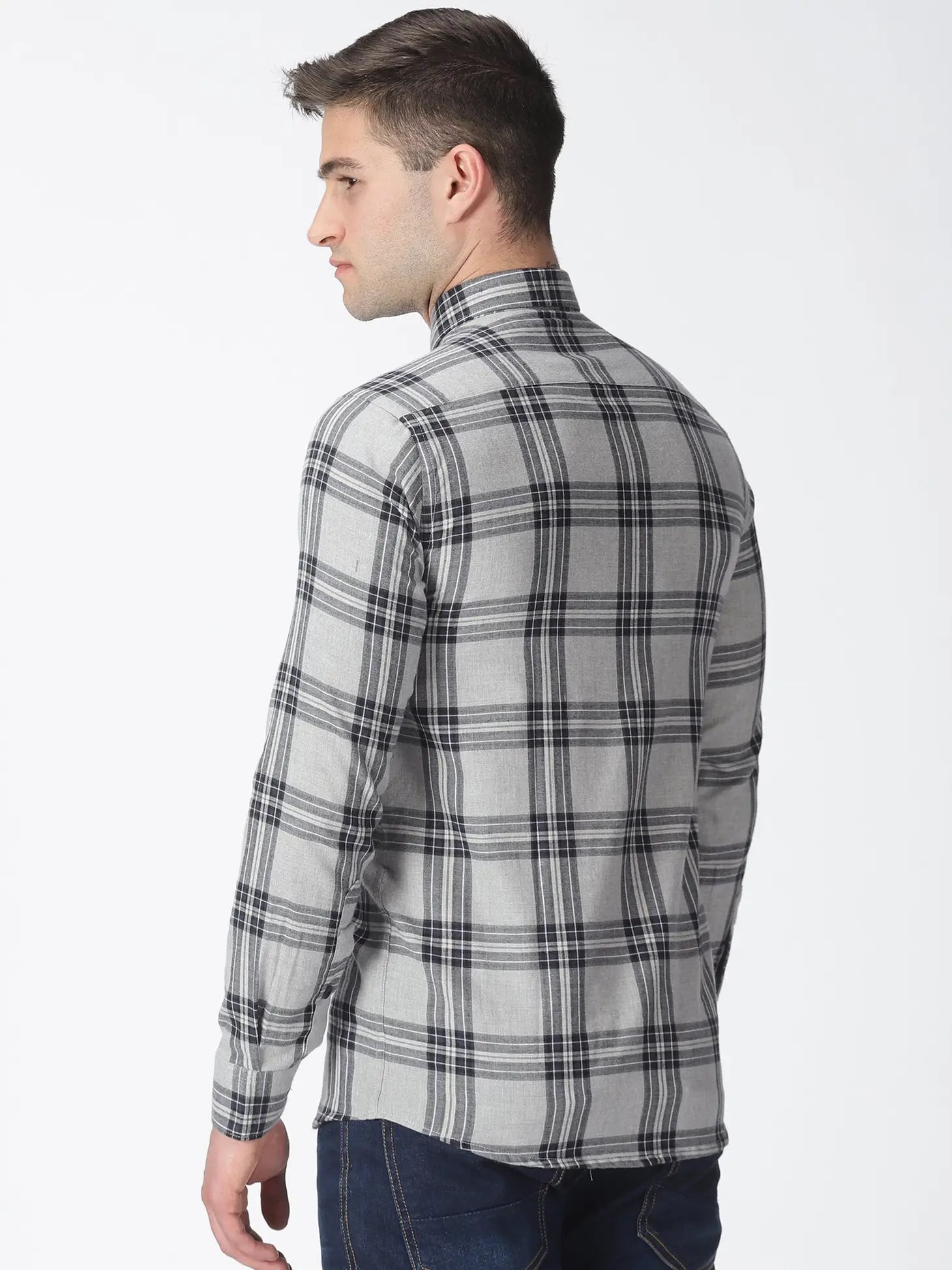 Faire,Morgan.M, Morgan.M Light Grey Plaid Long Sleeve Button Up, Grey, Medium-42-TagXL