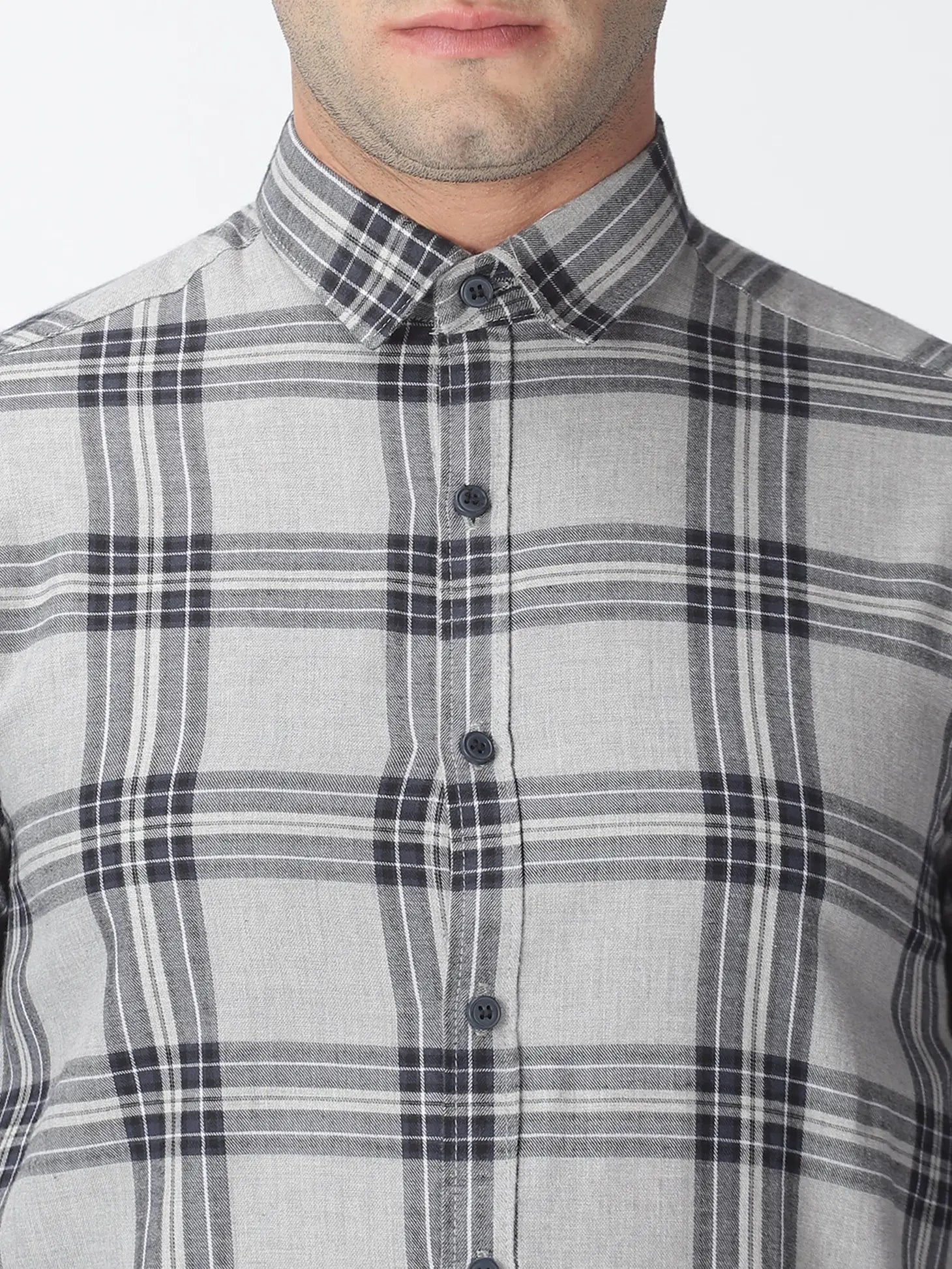 Faire,Morgan.M, Morgan.M Light Grey Plaid Long Sleeve Button Up, Grey, Medium-42-TagXL