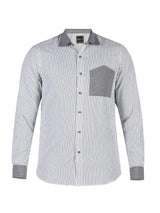 Morgan.M Light Grey Pinstripe with Dark Grey Contrast Collar Long Sleeve Button Up