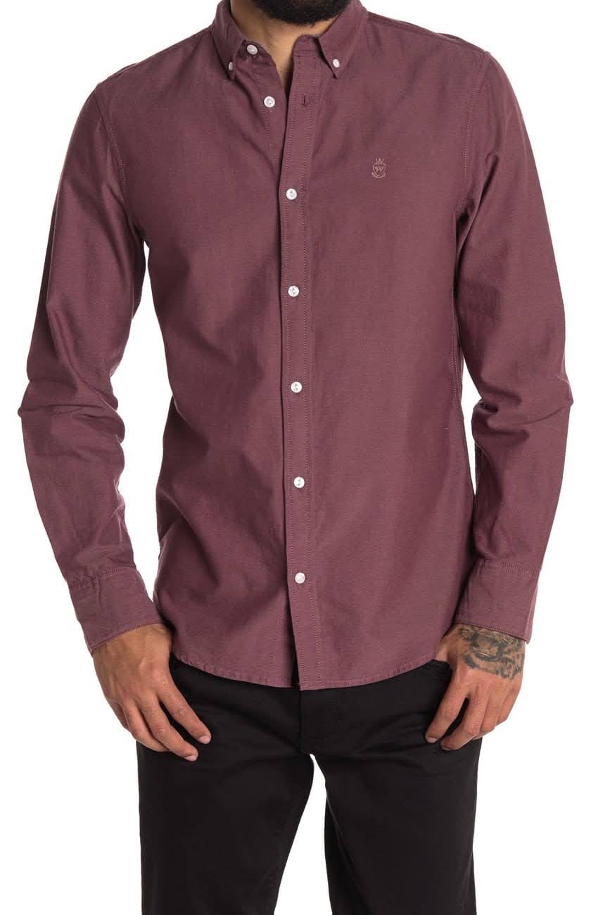 Nordstrom Rack, Wallin & Bros Burgundy Oxford Button Up Shirt, Red, Medium-42-TagM