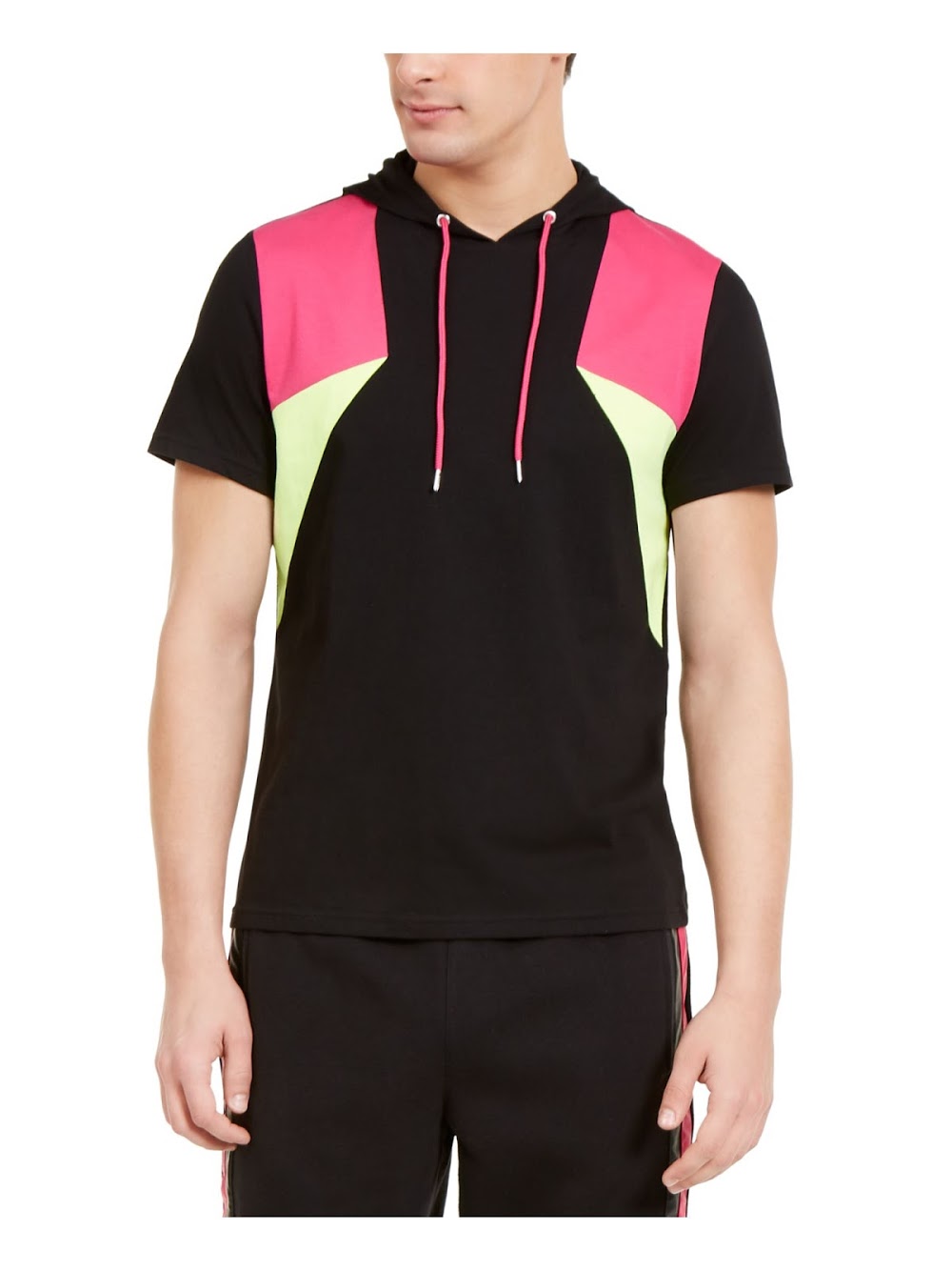 Bobbi + Bricka,INC, INC Black Colorblock Shortsleeve Hoodie, Black, Medium-40-TagM