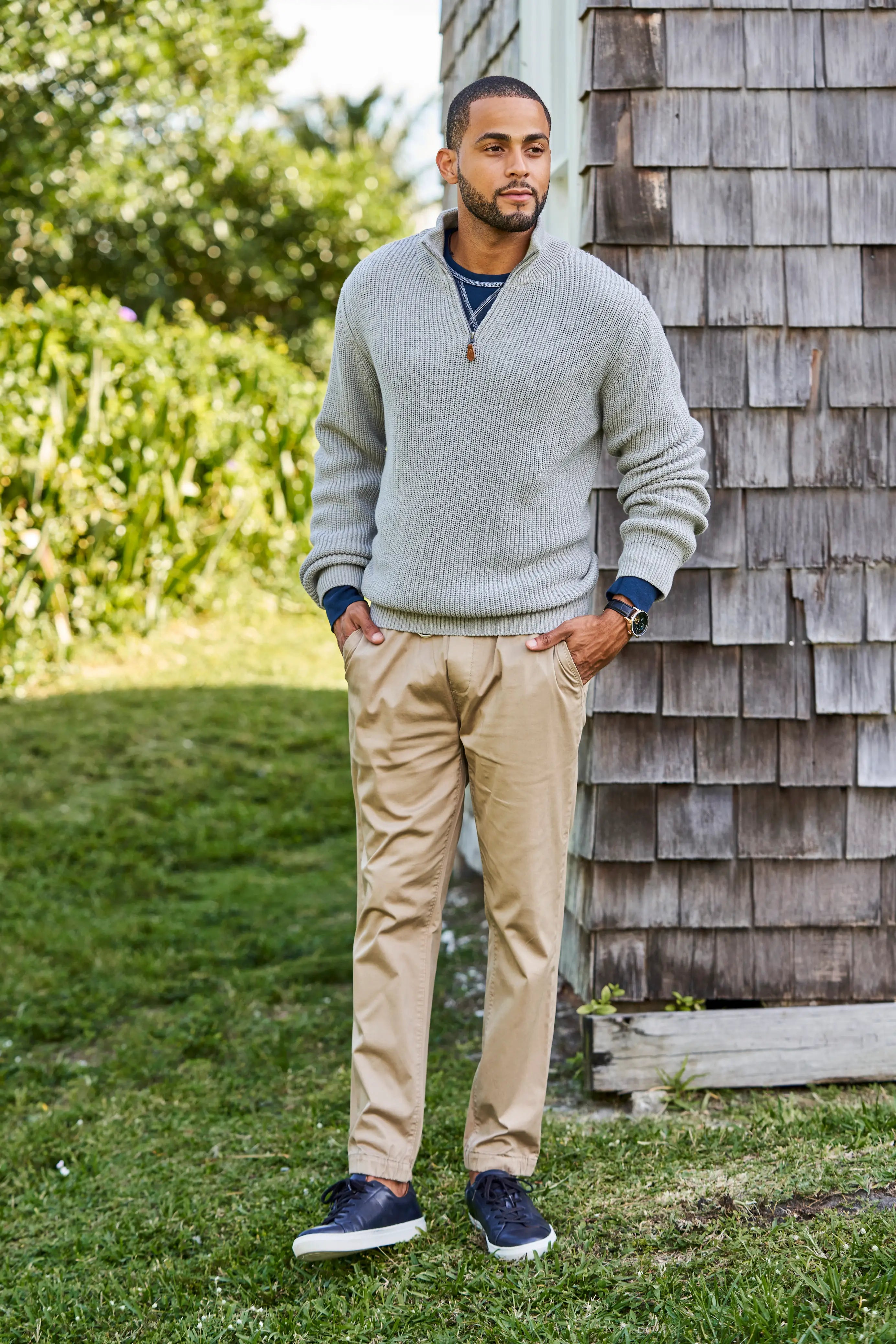Faire,Nantucket Whaler, Nantucket Whaler Grey Quarter Zip Mockneck Otr Zip, Grey, Medium-42-TagS