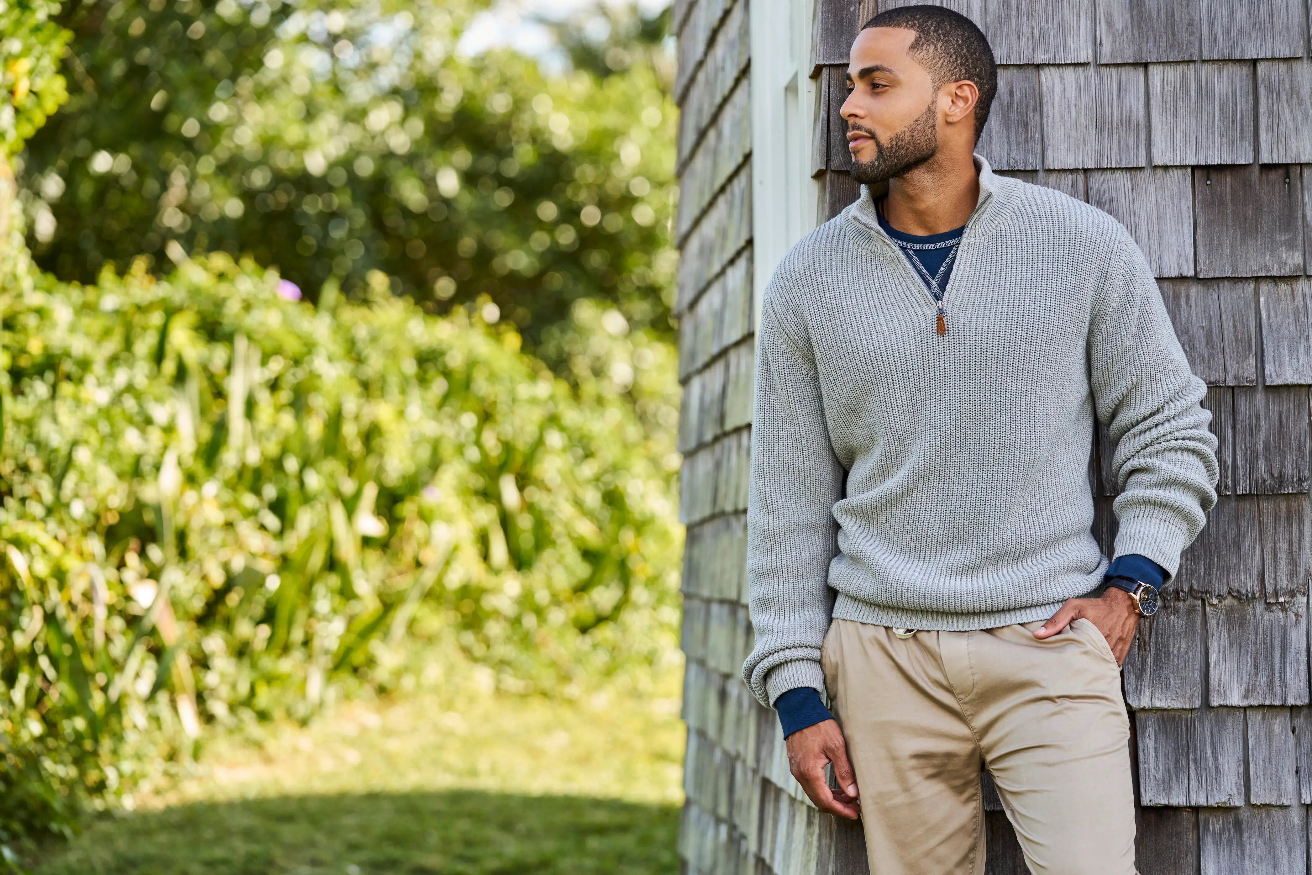 Faire,Nantucket Whaler, Nantucket Whaler Grey Quarter Zip Mockneck Otr Zip, Grey, Large-43-TagL