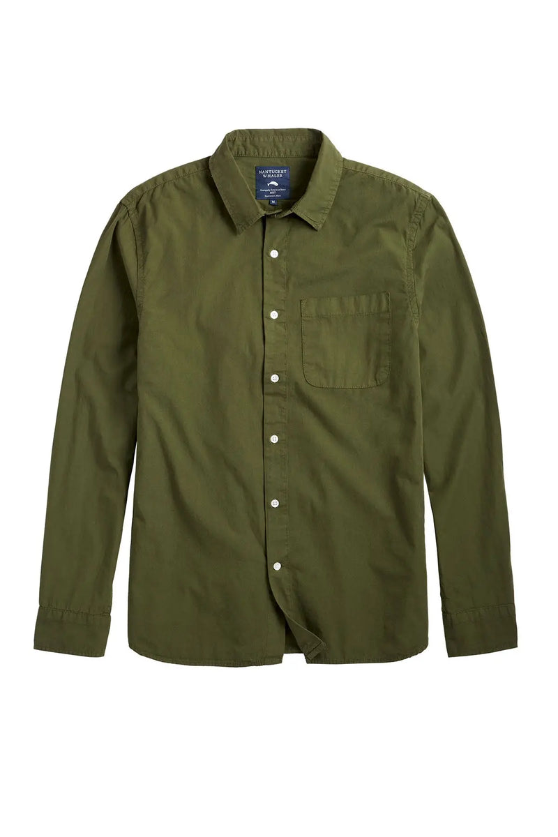Nantucket Whaler Olive Green Poplin Long Sleeve Button Up Shirt
