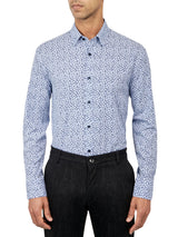 W.R.K Navy With White Floral Printed Long Sleeve Dress Shirt