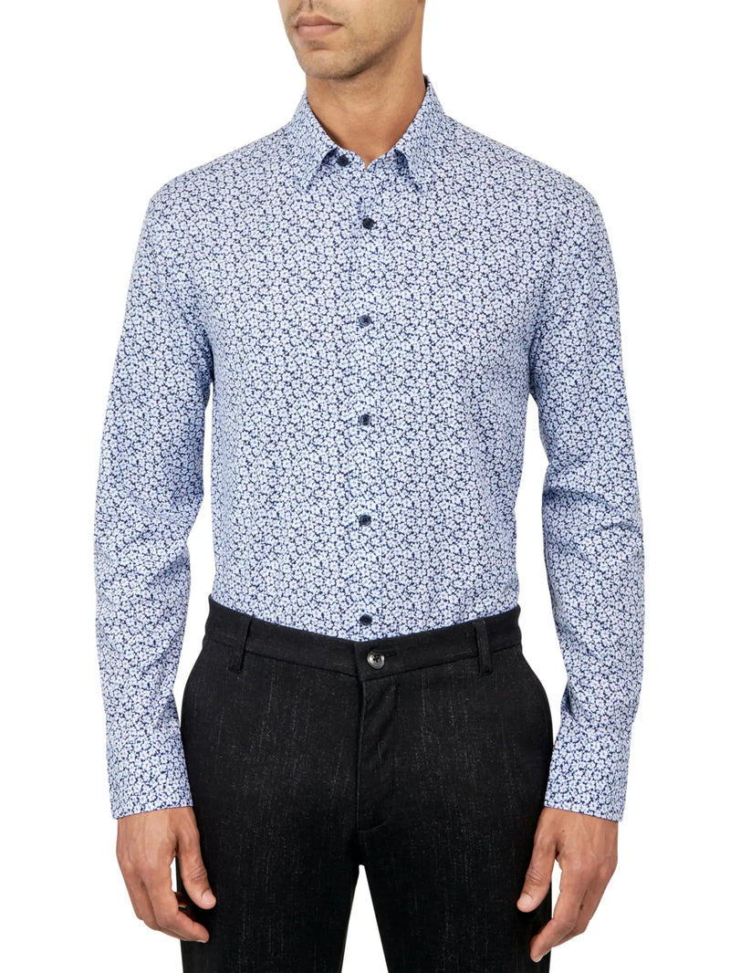 W.R.K Navy With White Floral Printed Long Sleeve Dress Shirt – Taelor.Style