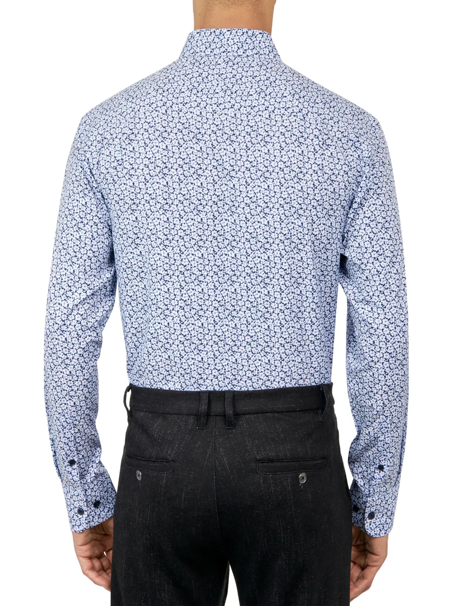 W.R.K Slim Fit Performance Floral Dress Shirt in Blue/White