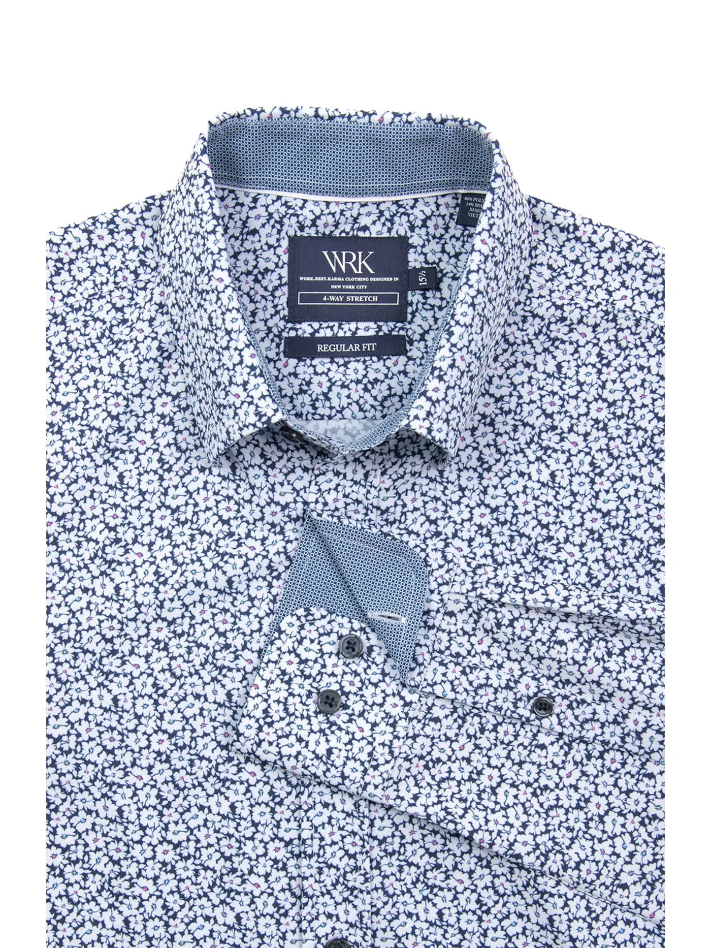 W.R.K Navy With White Floral Printed Long Sleeve Dress Shirt – Taelor.Style