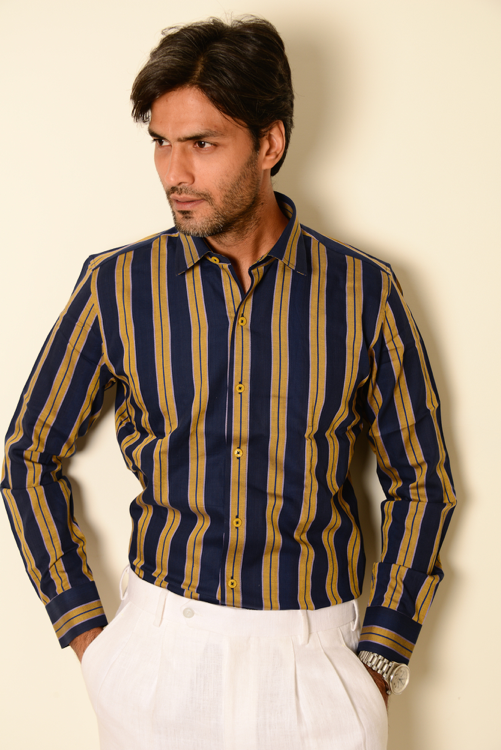 Sons + Fathers Navy Block Stripe Button Up Shirt