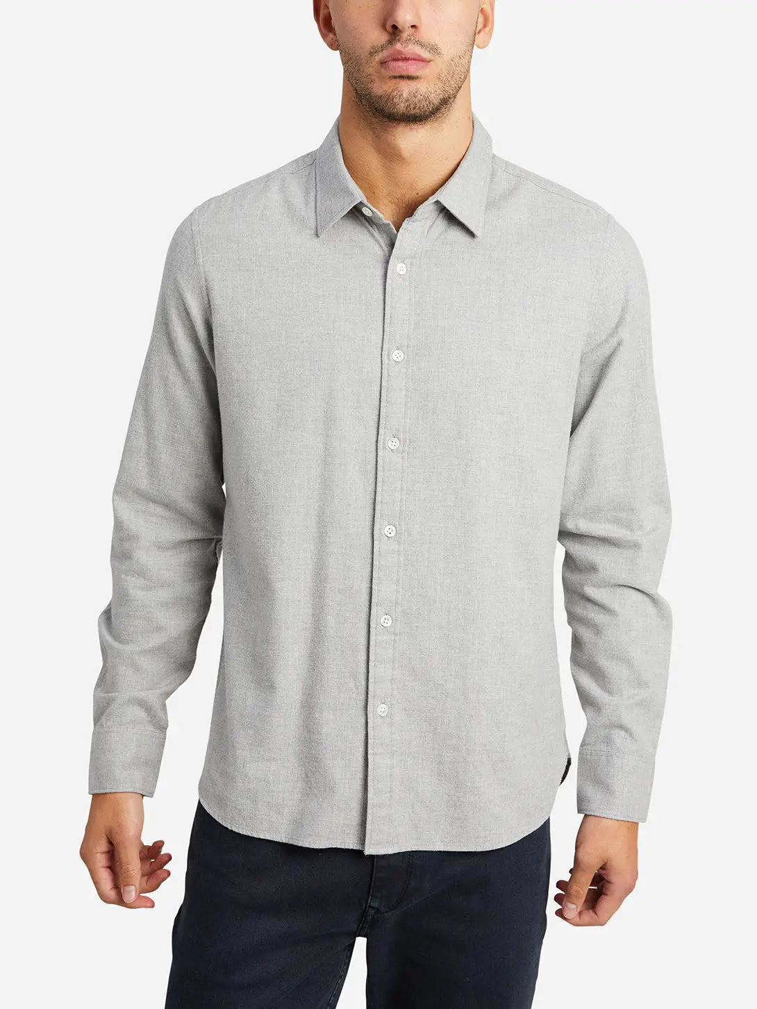 Faire,O.N.S, O.N.S Light Grey Brushed Cotton Long Sleeve Button Up Shirt, Grey, Large-46-TagL