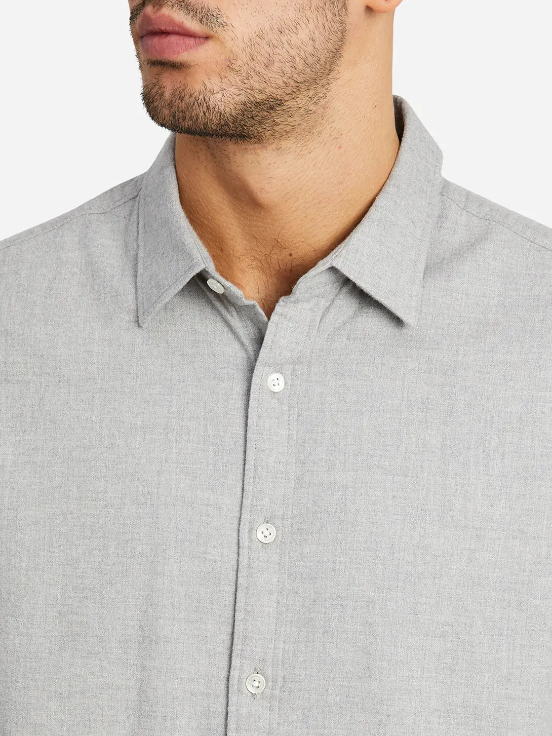Faire,O.N.S, O.N.S Light Grey Brushed Cotton Long Sleeve Button Up Shirt, Grey, Extra Large-49-TagXL