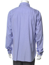 Officine Generale Light Blue Micro Striped Long Sleeve Button Up Shirt With Front Chest Pocket