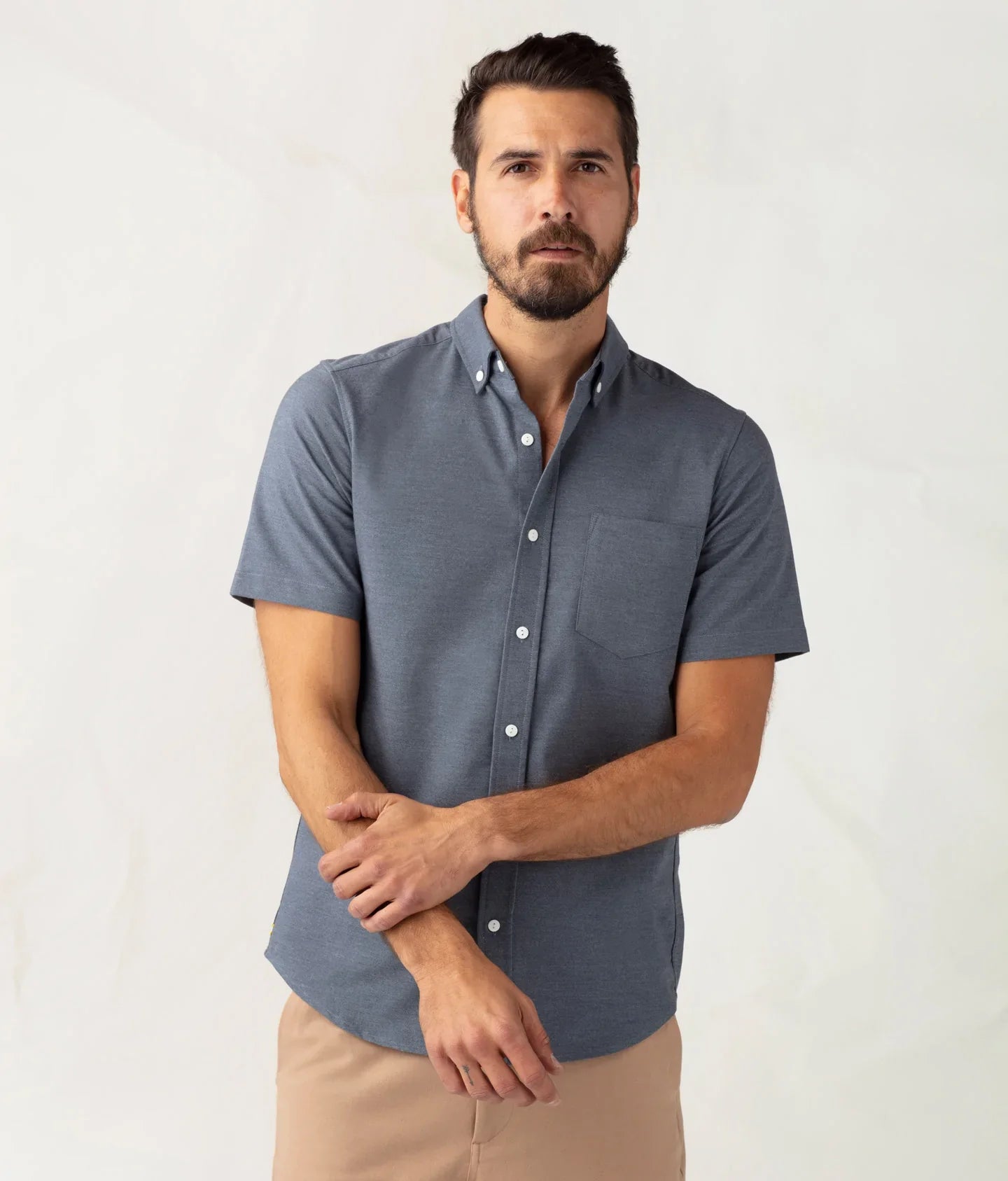 Brand Partner,Olivers, Olivers Blue Grey Short Sleeve Button Up, Blue, Large-45-TagLMedium-42-TagM
