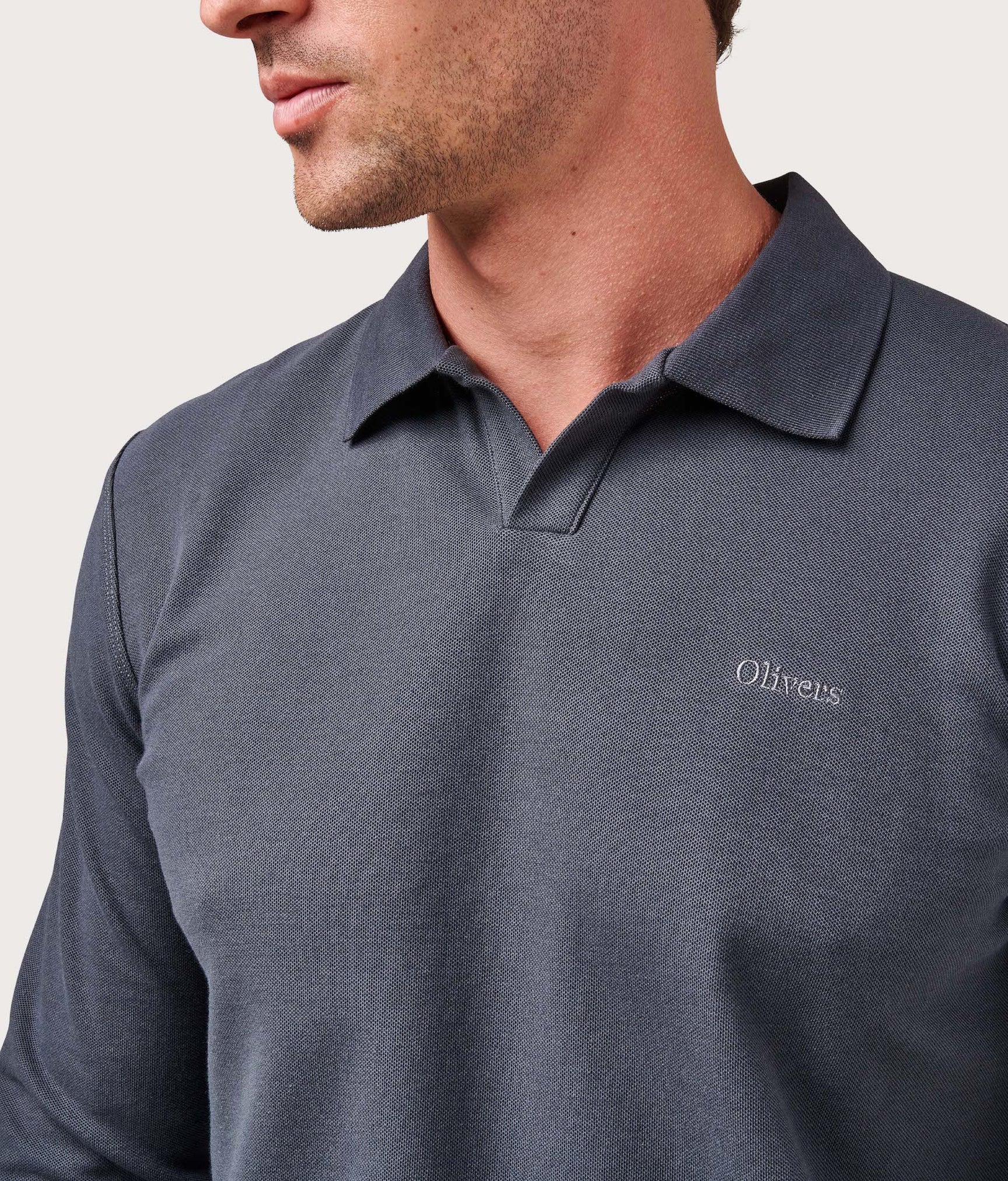 Brand Partner,Olivers, Olivers Blue Long Sleeve Buttonless Polo, Blue, Large-45-TagLMedium-43-TagMLarge-44-TagL