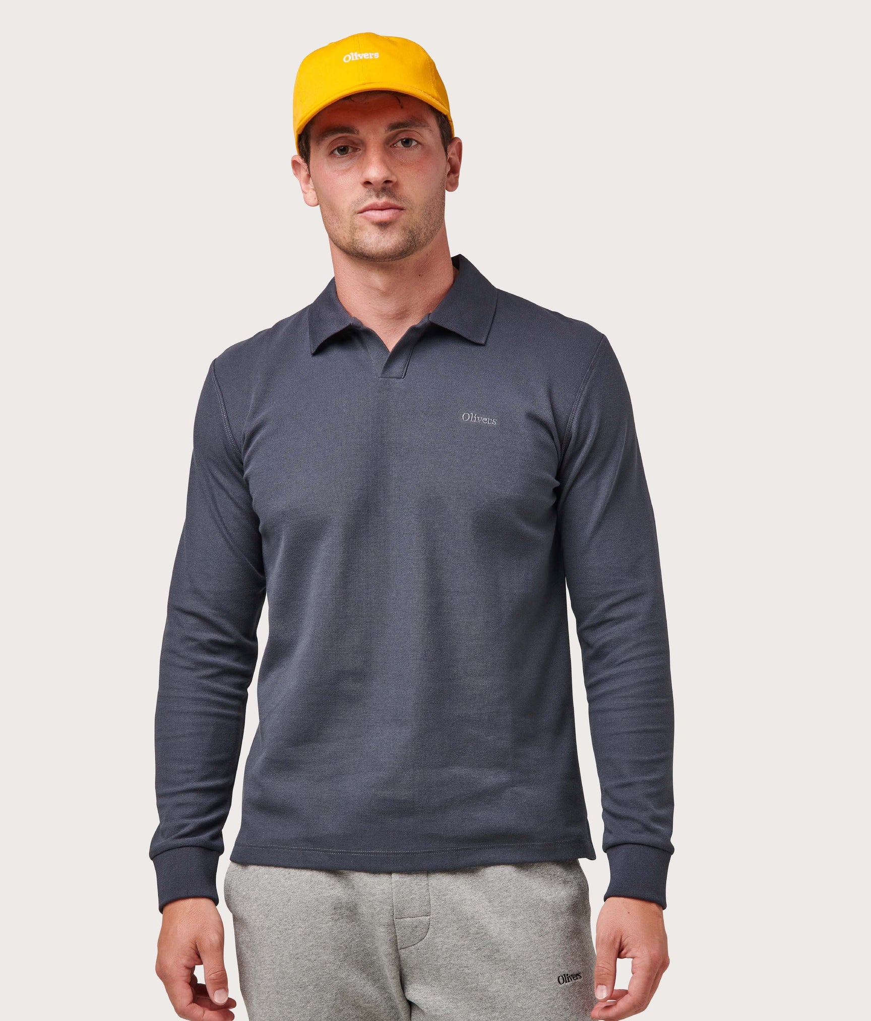 Brand Partner,Olivers, Olivers Blue Long Sleeve Buttonless Polo, Blue, Large-44-TagL
