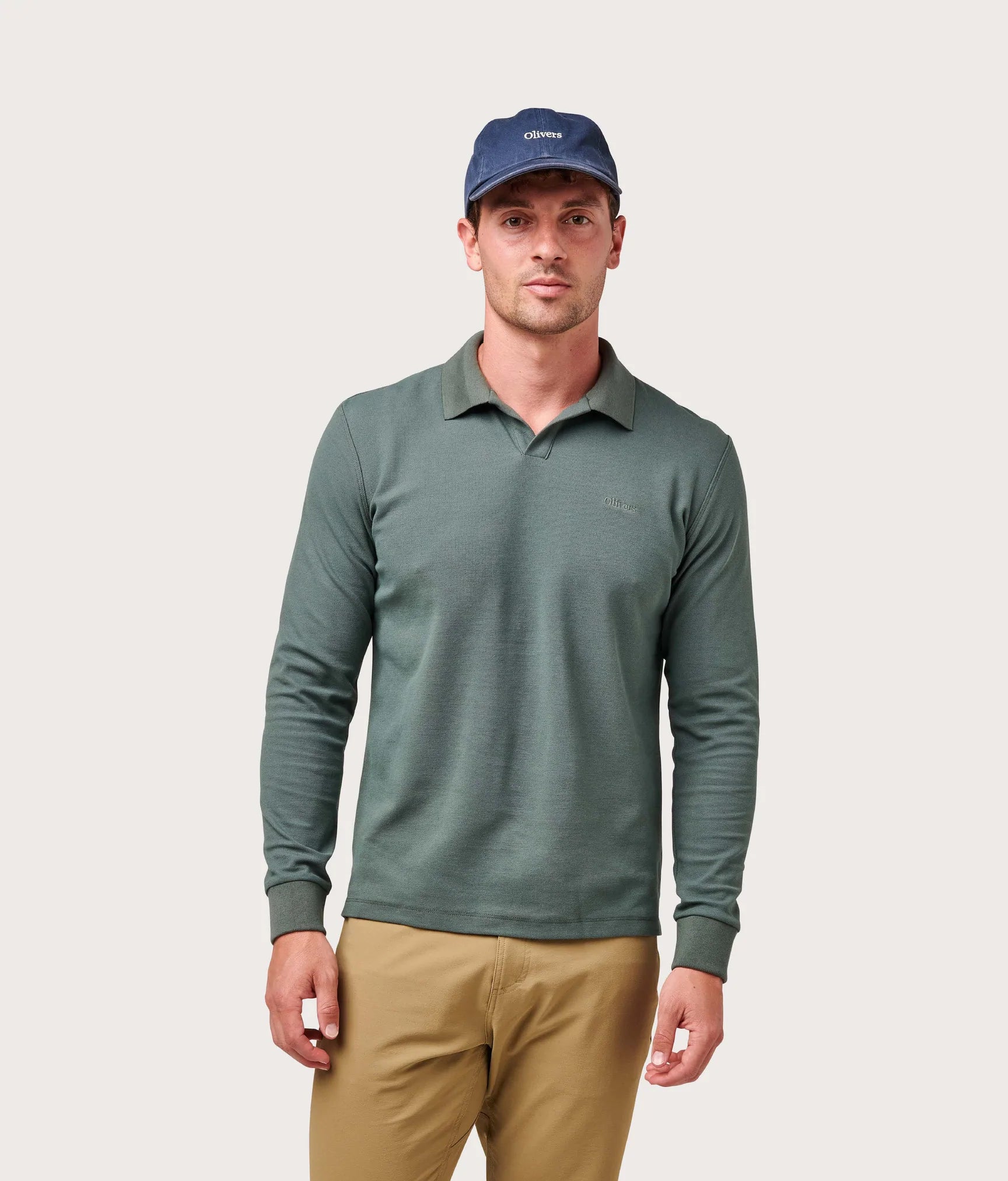 Brand Partner,Olivers, Olivers Sage Green Long Sleeve Buttonless Polo, Green, Large-43-TagM