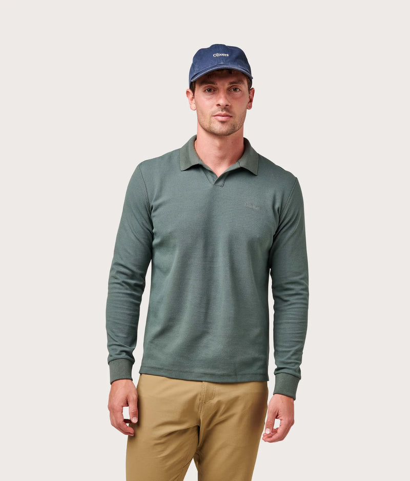 Olivers Sage Green Long Sleeve Buttonless Polo