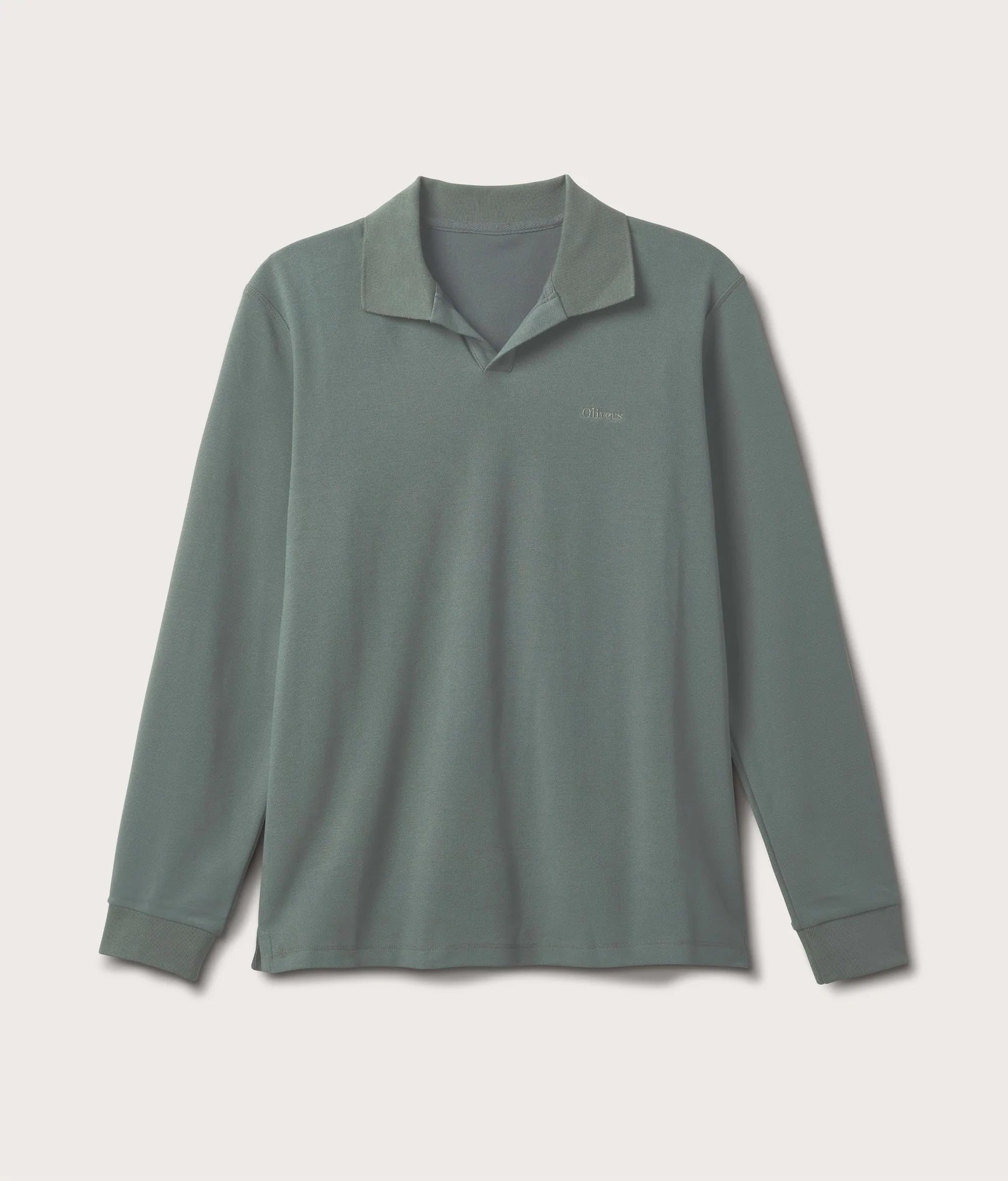 Brand Partner,Olivers, Olivers Sage Green Long Sleeve Buttonless Polo, Green, Large-45-TagLMedium-43-TagMLarge-43-TagM