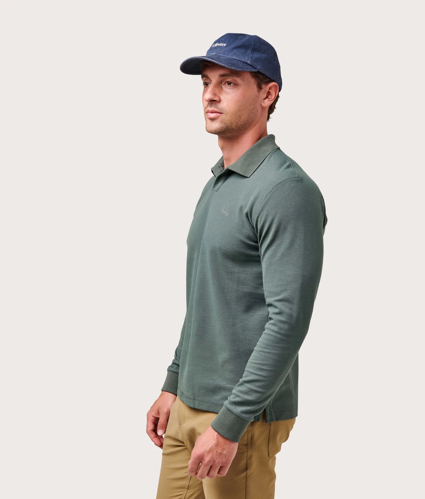 Brand Partner,Olivers, Olivers Sage Green Long Sleeve Buttonless Polo, Green, Medium-43-TagM