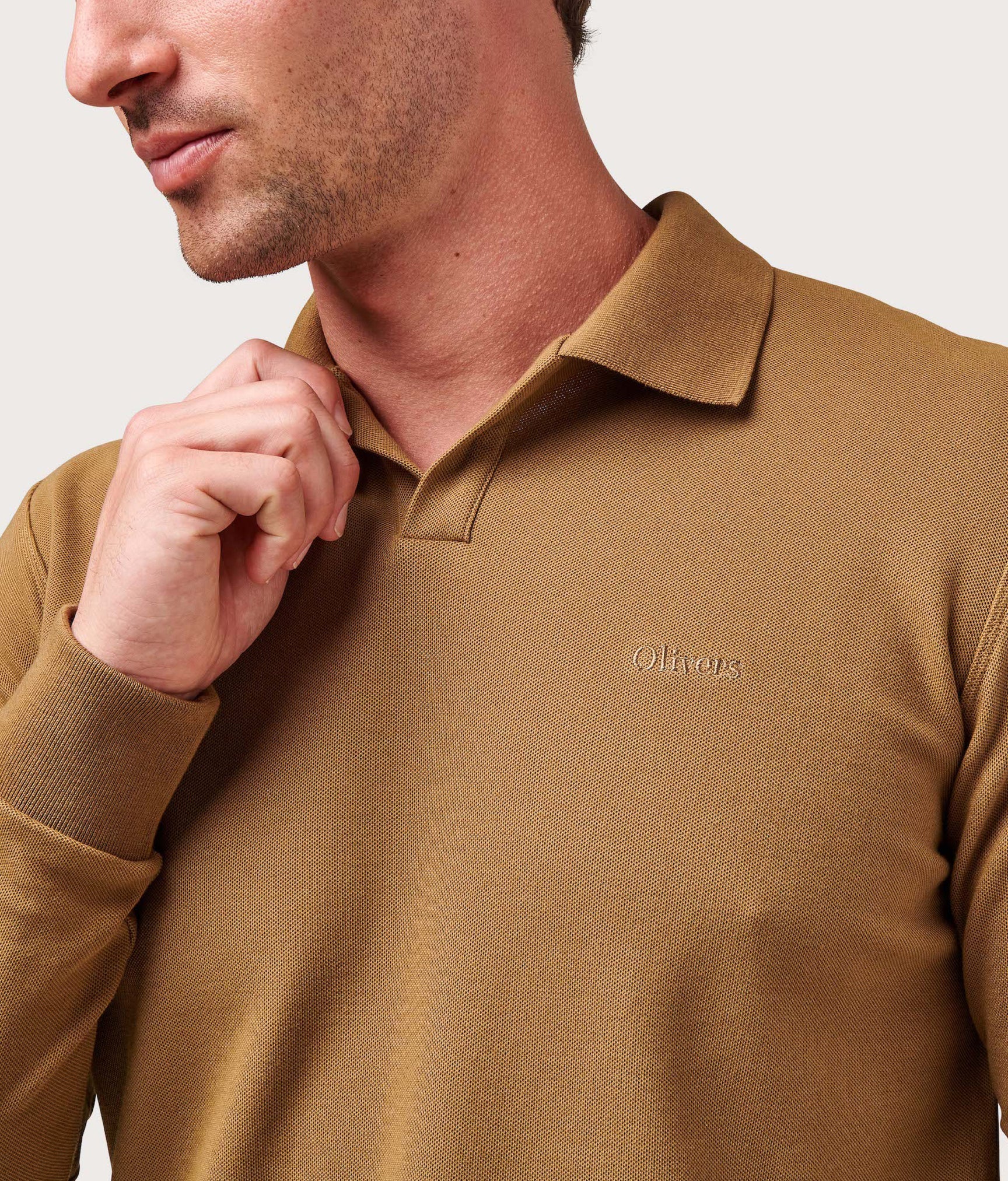 Brand Partner,Olivers, Olivers Tan Long Sleeve Buttonless Polo, Tan, Large-44-TagL
